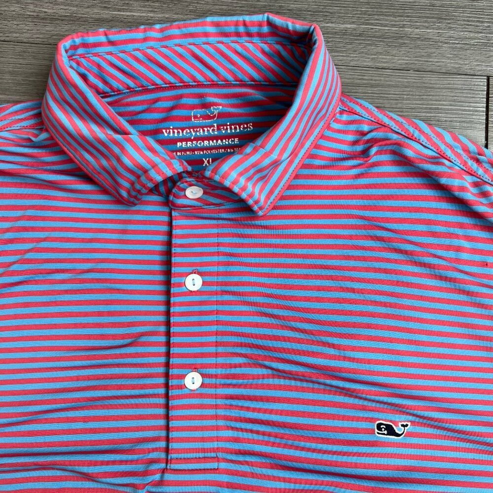 Vineyard Vines Performance Polo Shirt Striped Stretch Golf Athletic Size XL - Picture 2 of 6